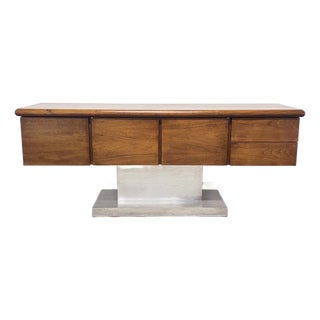 C. 1970s Warren Platner Style Walnut and Polished Aluminum Space Age Credenza For Sale