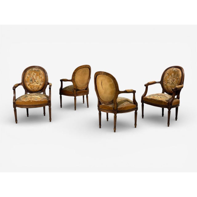 French Louis XVI Style, Salon Suite, Tapestry, Walnut, France, 20th C. For Sale - Image 3 of 15