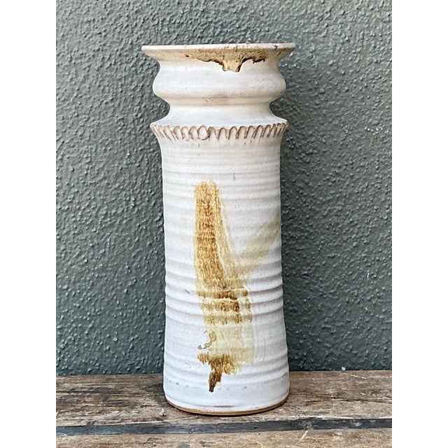 Off-white Vintage Handcrafted Ceramic Vase For Sale - Image 8 of 12