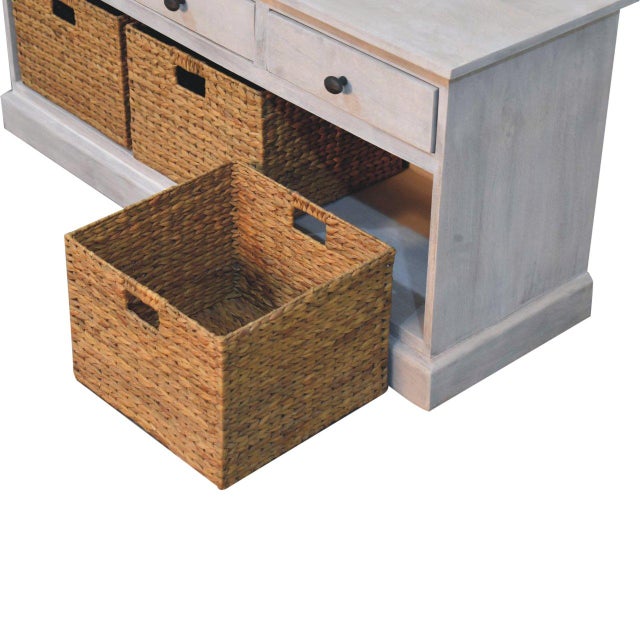Wood Distressed Wood Storage Cabinet With Woven Baskets For Sale - Image 7 of 8