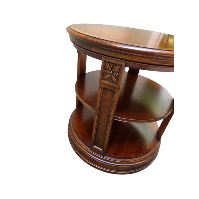 1990s Ethan Allen Newport Banded Round Drum Lamp End Table Pedestal Side For Sale - Image 11 of 15