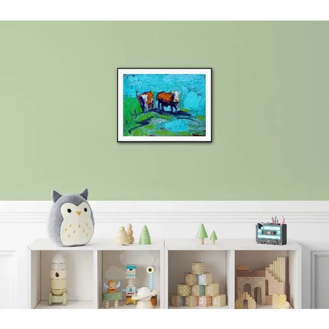 Contemporary Two Cows, Abstract Cow Oil Painting For Sale - Image 3 of 9