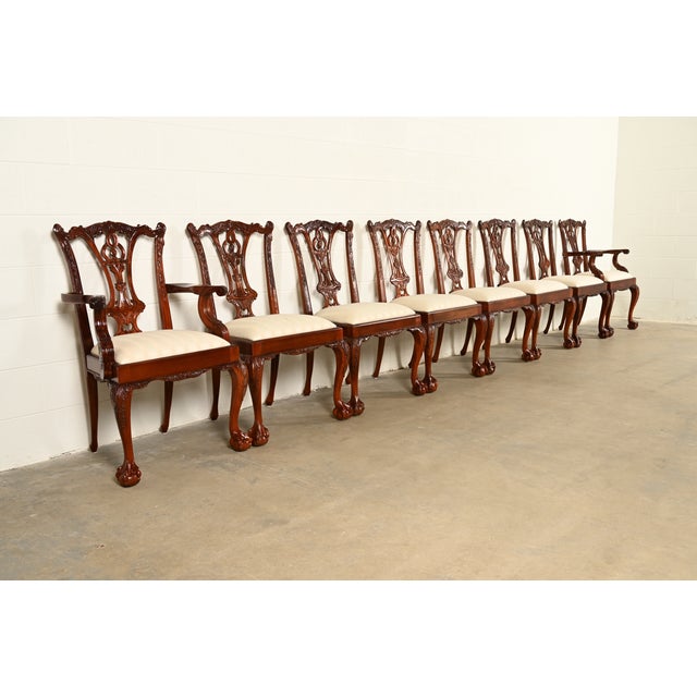 Baker Furniture Company Baker Furniture Style Chippendale Carved Mahogany Dining Chairs, Set of Eight For Sale - Image 4 of 16