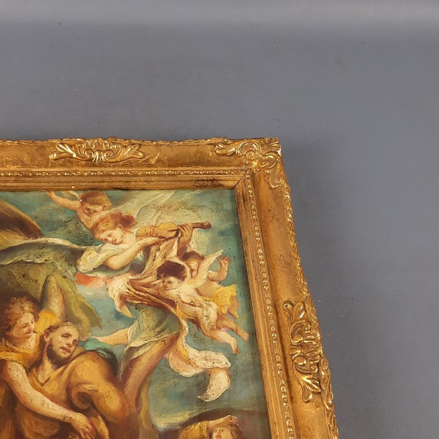 Yellow Ecstasy Figures Angels, 1800s, Oil on Panel and Wood, Framed For Sale - Image 8 of 14