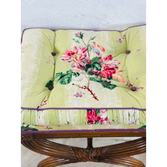 Wood Vintage Floral Xbase Ottoman For Sale - Image 7 of 11
