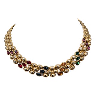Vintage Signed Napier Goldtone Jewel Tone Rhinestone Collar Necklace For Sale