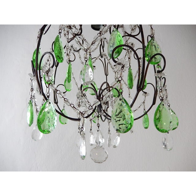 Glass 1920s Italian Green Prisms Macaroni Swags Crystal Chandelier For Sale - Image 7 of 12