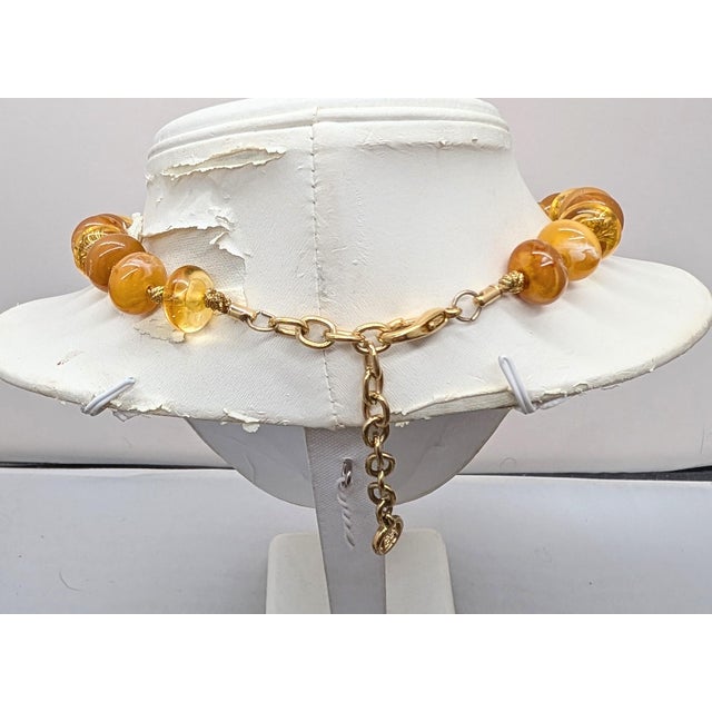 Orange Vintage Signed Givenchy Goldtone Faux-Amber Beaded Necklace For Sale - Image 8 of 9