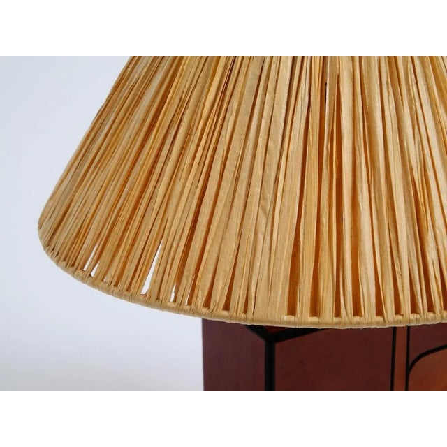 Table Lamp in Wood and Leather with Paper Straw Lampshade, Italian, 1960s For Sale - Image 11 of 18