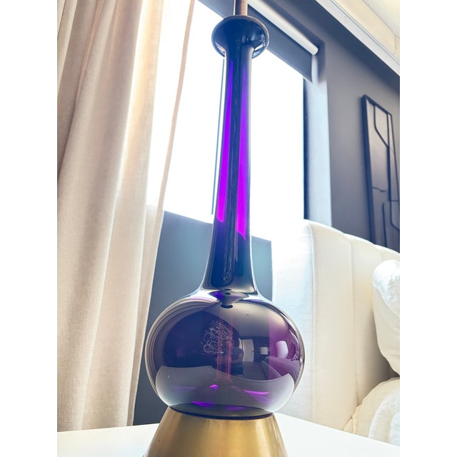 Rare Pair - Vintage Marbro Amethyst Art Glass Table Lamps, McM, C. 1960s, Brass Base, 58.5" Tall For Sale In Los Angeles - Image 6 of 12