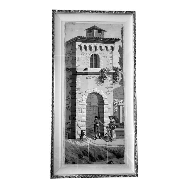 Early 18th Century Hand Painted Wallpaper Archival Frame For Sale
