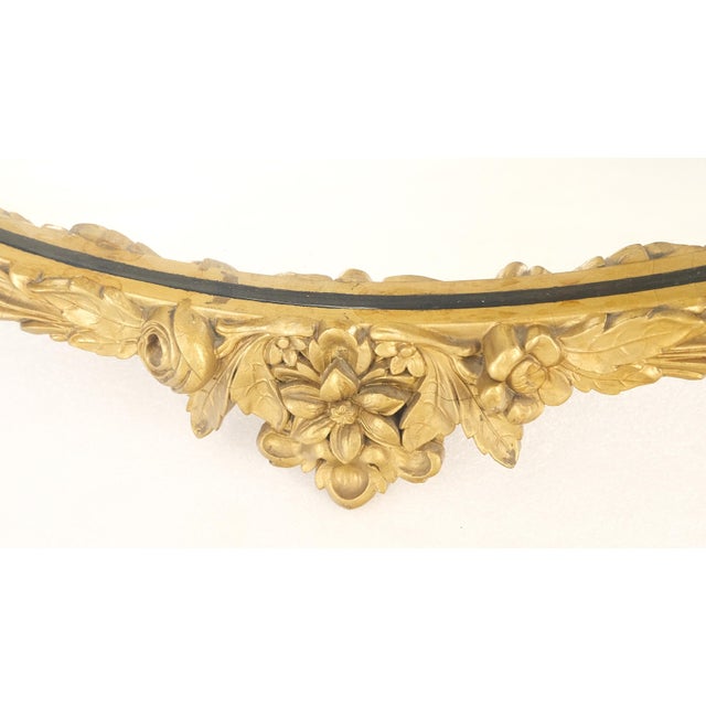 Round Carved Gold Gilt Wood Floral Lotus Baroque Wall Mirror c1920s For Sale - Image 6 of 6