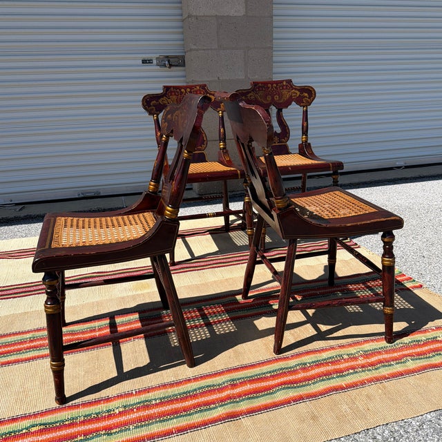 Antique Set of Four Federal Baltimore Style Paint Decorated Cane Seat Chairs, Circa 1820s For Sale - Image 12 of 12