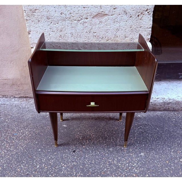Wood Mid-Century Italian Mahogany Nightstands with Painted Glass, 1960s, Set of 2 For Sale - Image 7 of 10