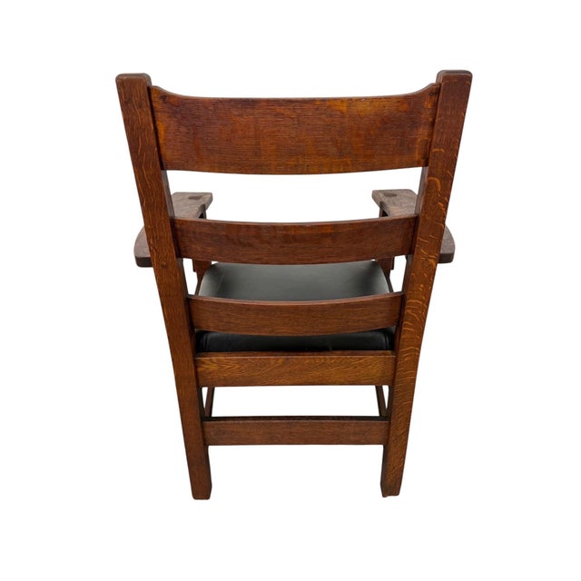Early 20th Century Antique Arts & Crafts Stickley Style Mission Oak Arm Chair For Sale - Image 5 of 9