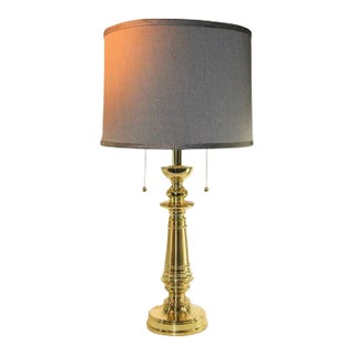 Vintage Late 20th Century Polished Brass Turned Column Table Lamp For Sale