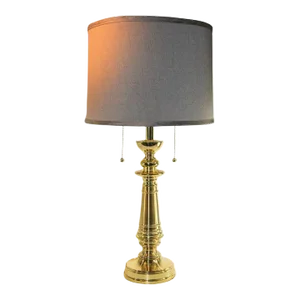 Vintage Late 20th Century Polished Brass Turned Column Table Lamp
