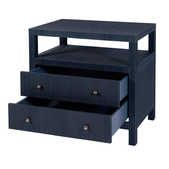2020s Nora 28 in. W Raffia 2 Drawer Nightstand with Top Open Shelf, Blueberry For Sale - Image 5 of 11