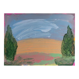 1980s Signed “Twin Trees” Abstract Landscape Acrylic Painting by Harry Hilson For Sale