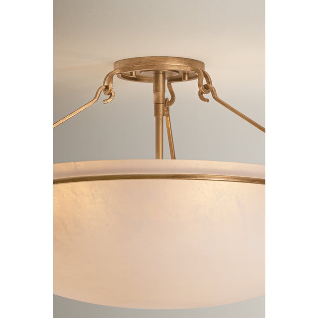 Metal Hudson Valley Lighting Lowerre 21.75 in. 3 Light Semi Flush in Patina Gold Leaf Finish For Sale - Image 7 of 8