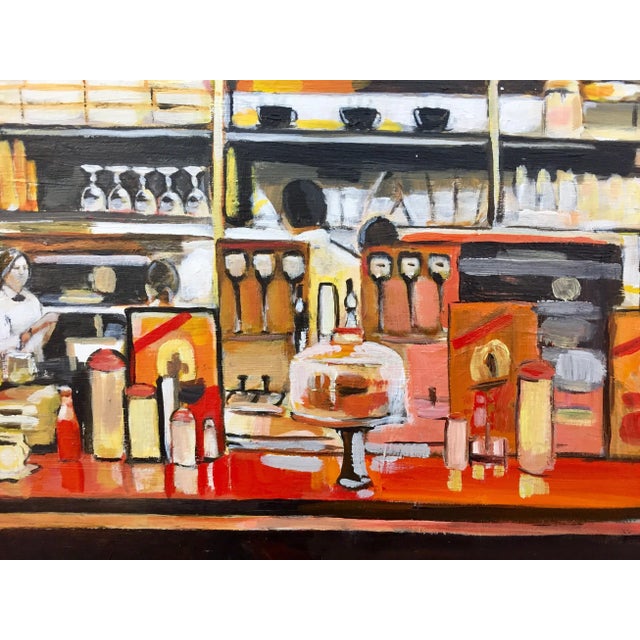 Wood American Diner Still Life Painting by Leading British Urban Landscape Artist For Sale - Image 7 of 13