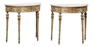 A Pair - 18th Century Italian Marble Top, Gilt Demi-Lunes