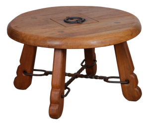 Round Coffee Table in Oak and Wrought Iron, 1950