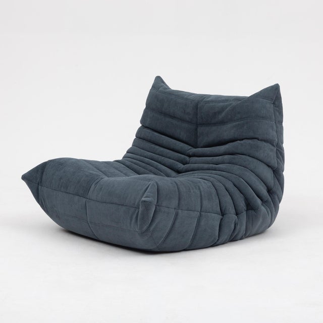 2000 - 2009 Authentic Restored Togo Fireside Chair and Ottoman in Graphite Grey Corduroy - Vintage Ligne Roset For Sale - Image 5 of 17