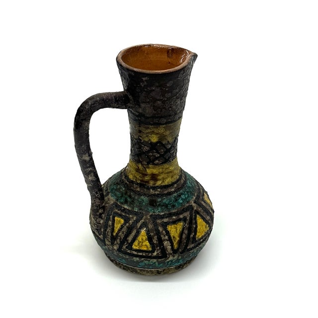 Mid-Century Modern Mid 20th Century Art Deco Blue Green Long Necked Ceramic Pitcher Curation - Set of 3 For Sale - Image 3 of 9