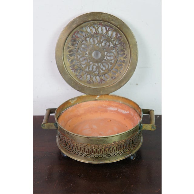 Antique French Victorian Reticulated Round Brass Foot Warmer Burner 11" For Sale - Image 4 of 11