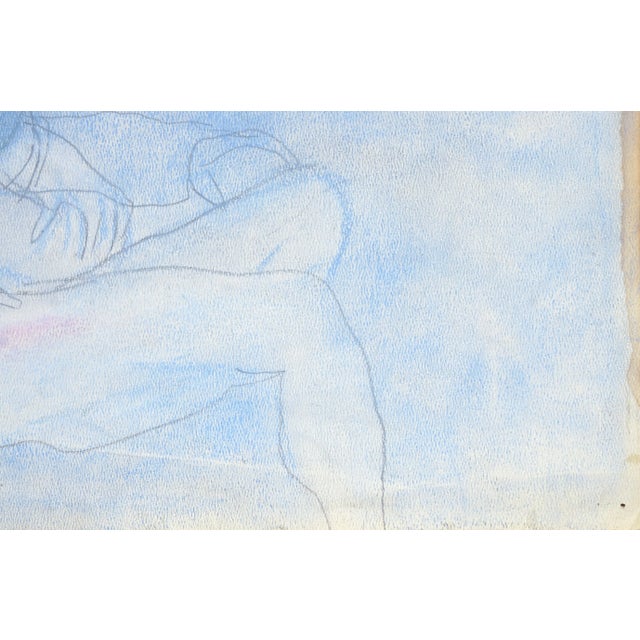 1980s 1980s "Reclining Nude in Pastel Blue" Figurative Drawing by Louis Nadalini, Framed For Sale - Image 5 of 5