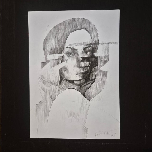 Paper Rafal Kolinski, Faces, Portrait, 2026, Ink Drawing on Paper For Sale - Image 7 of 8