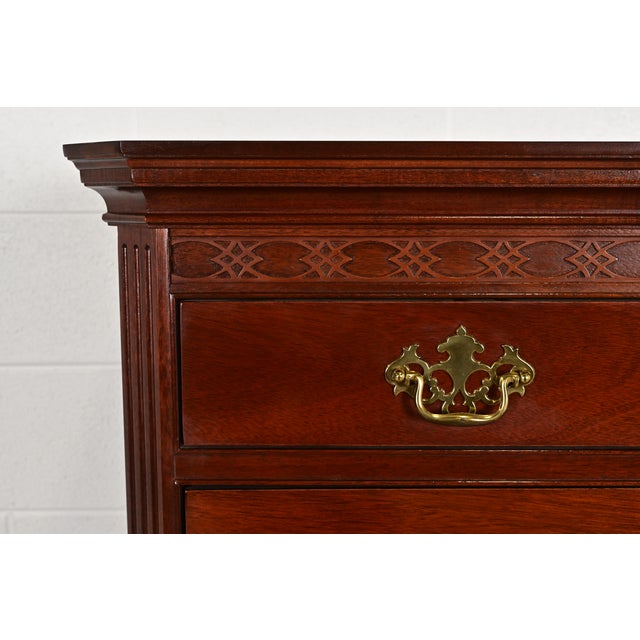 Brown Baker Furniture Georgian Carved Mahogany Eight-Drawer Highboy Dresser For Sale - Image 8 of 13