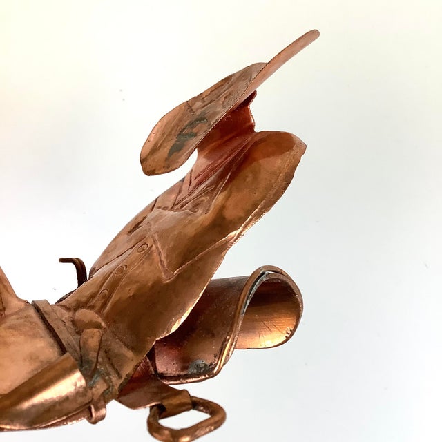 Cowboy Thin Copper Sculpture Figure Western Chaps Saddle Vintage 7.5”l Brutalist For Sale - Image 9 of 11