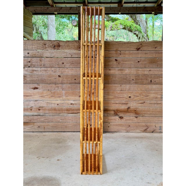 Contemporary Vintage Tall Rattan and Woven Cane Wall-Mounted Étagère Shelf For Sale - Image 3 of 12