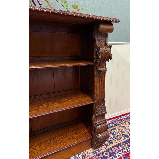 Antique French Renaissance Revival Open Bookcase Cabinet Bookshelf Oak C. 19th C For Sale - Image 13 of 18
