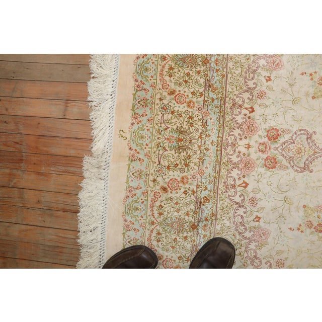 Zabihi Collection Rare Square Size Silk Persian Qum Rug For Sale - Image 4 of 12