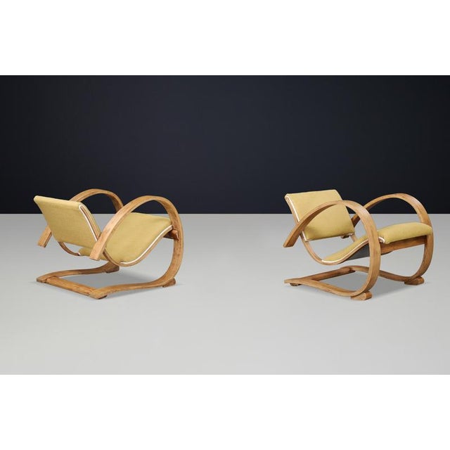 Wood Low Art Deco French Lounge Chairs in Sculptural Bentwood, 1930s, Set of 2 For Sale - Image 7 of 11