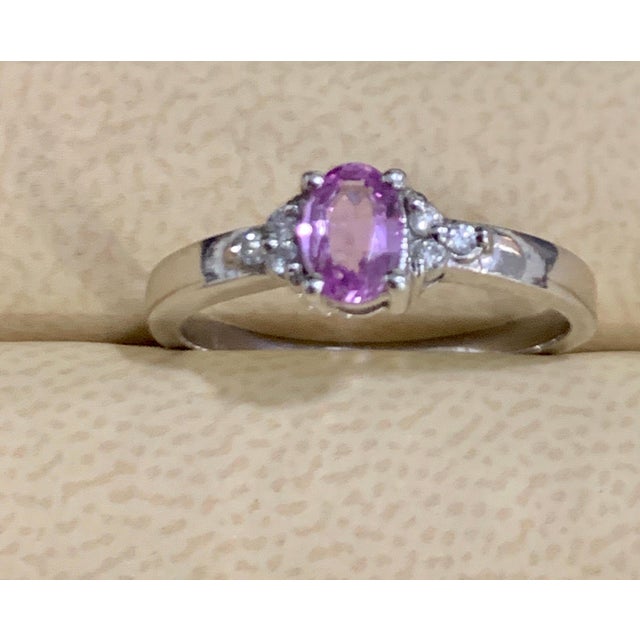 Pink Sapphire and Diamond 14 Karat White Gold Ring, Estate Size 6.5 For Sale - Image 9 of 18