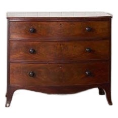 Early 19th Century 3 Drawer Mahogany Bowfront Chest With Wooden Knobs For Sale