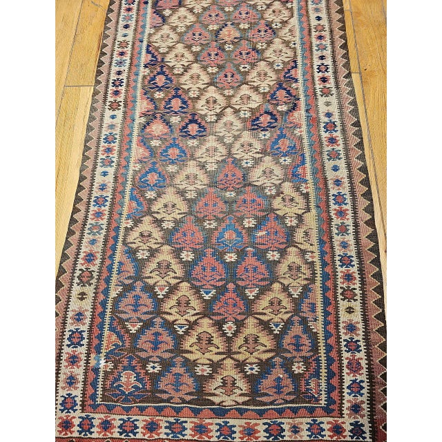 Antique Persian Varamin Kilim Runner, Handwoven Wool, Caucasian Geometric Pattern, 3x15 For Sale - Image 10 of 16