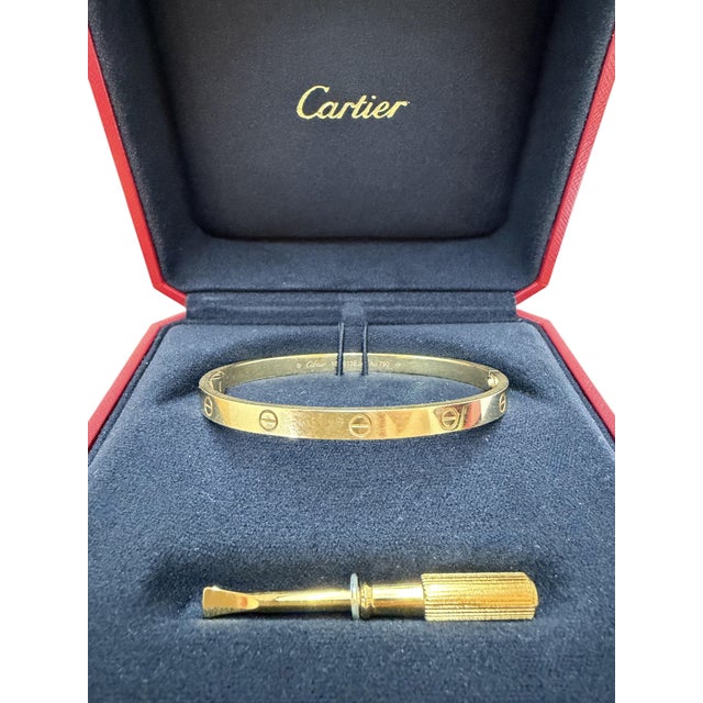 Contemporary Cartier, Love Medium Model Bangle Bracelet, 18k Yellow Gold, Size 18 For Sale - Image 3 of 9
