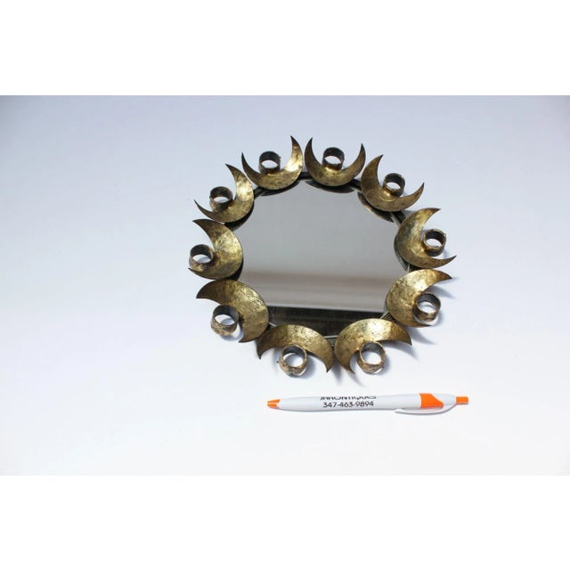 Mid-Century Modern Small Vintage Brutalist Gilded Mixed-Metal Decorative Wall Mirror For Sale - Image 3 of 11
