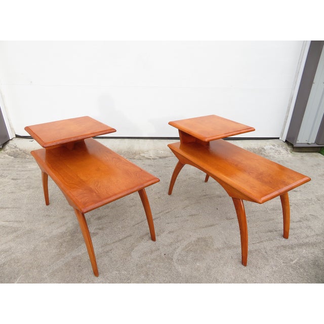Mid-Century Modern Mid Century Heywood Wakefield Tier Step Side Table Pair For Sale - Image 3 of 15