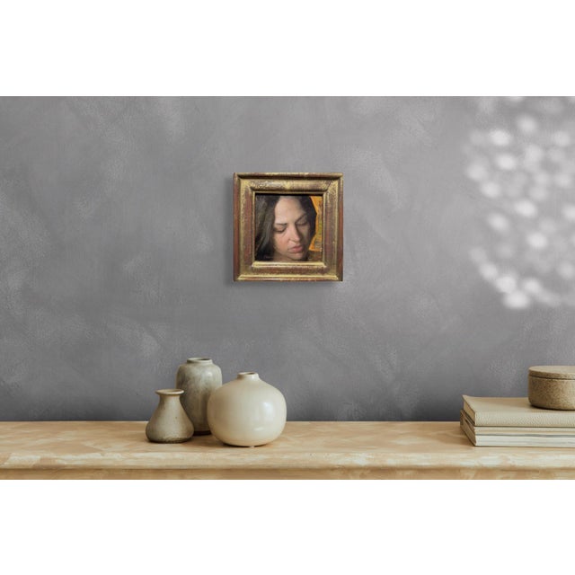 Early 21st Century This one is Warmth by Karen Offutt | Oil on Panel Portrait of a woman with closed eyes For Sale - Image 5 of 5