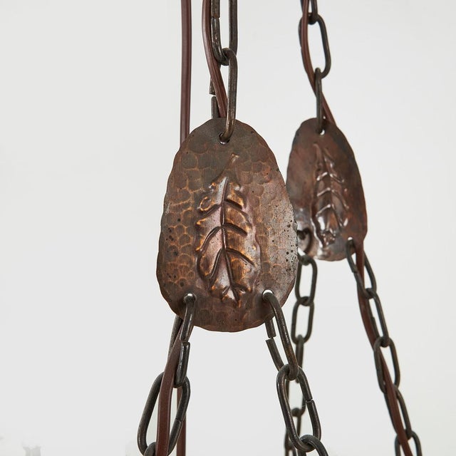 Art Nouveau Modernist Pendant Lamp in Metal and Opal Glass, 1900s-1910s For Sale - Image 4 of 6