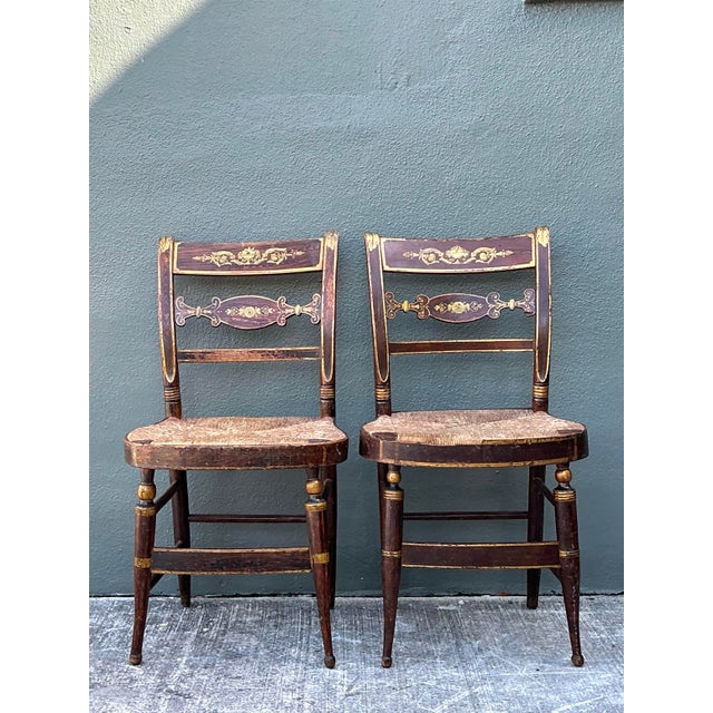 Vintage Hand Painted Hitchcock Rush Seat Chairs - Set of 2 For Sale - Image 11 of 12
