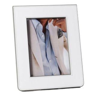 Nappa Leather Photo Frame, White & Gray- 5" x 7" For Sale