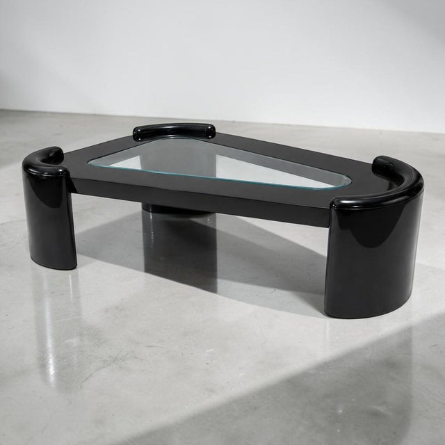 XL Postmodern Glass Black Lacquer Triangular Coffee Table For Sale In Miami - Image 6 of 9