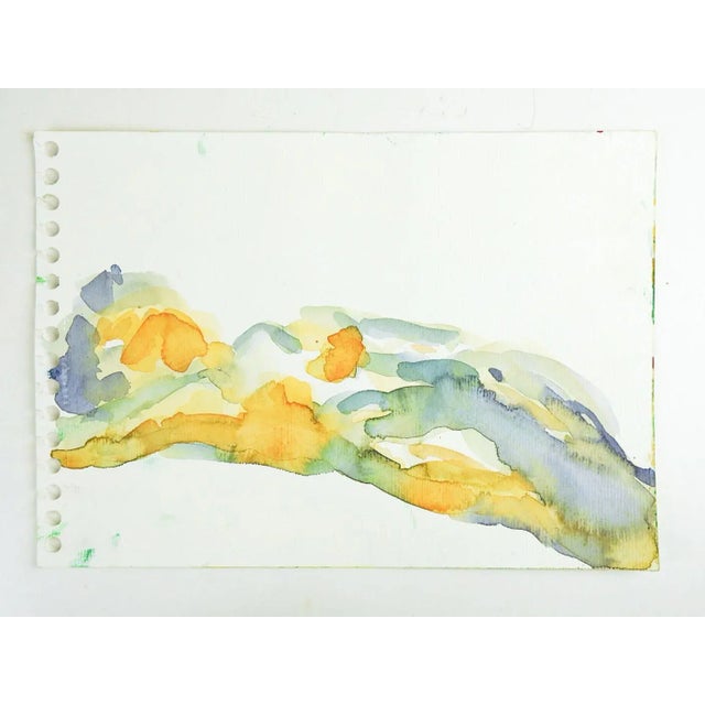Vintage late 20th century watercolor on paper abstract nude study in gray and orange. Another study is on the reverse....